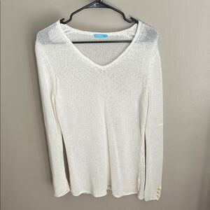 J. McLaughlin open knit v-neck linen blend ivory pullover sweater, size Medium